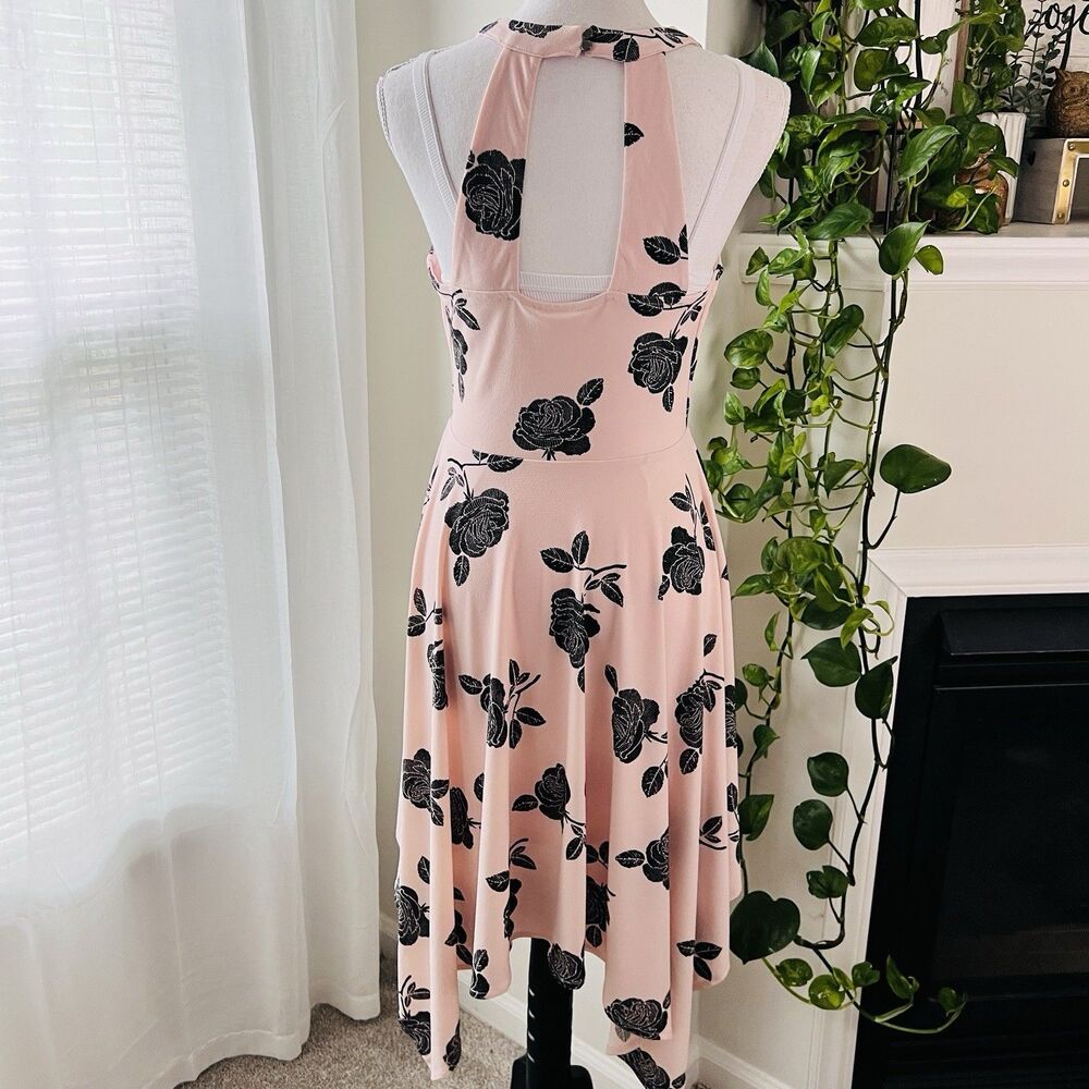 Candie's Pink Midi Dress with Black Floral Print - Picture 5 of 9